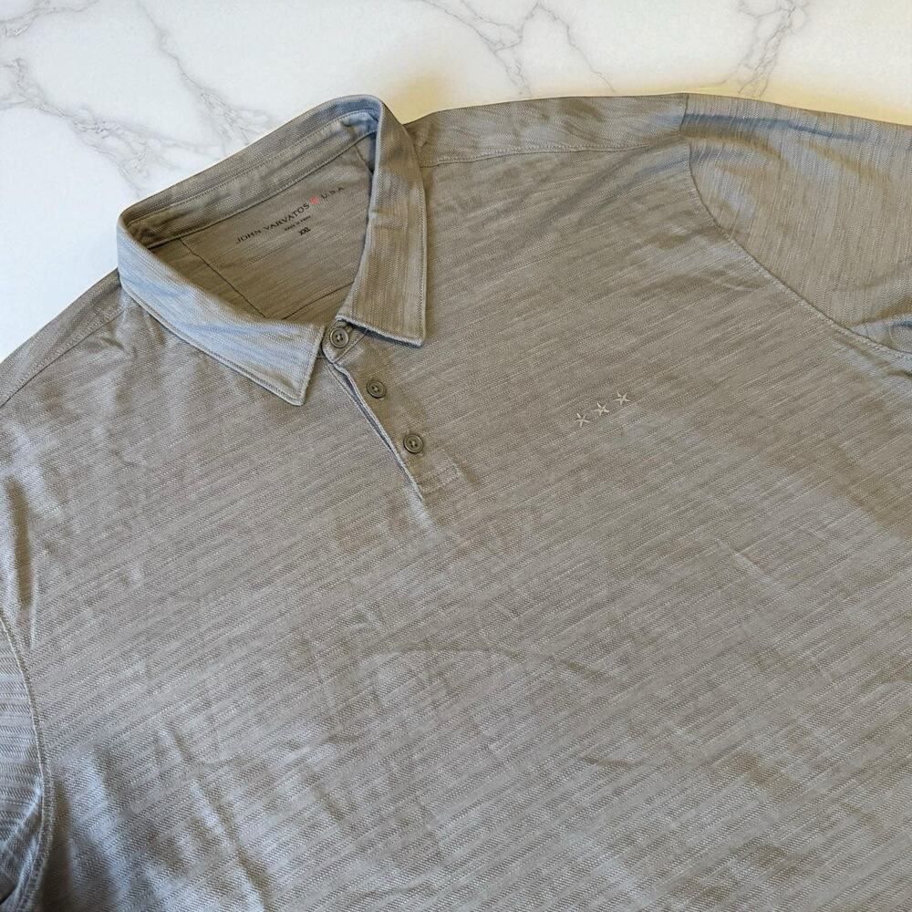 John Varvatos Shirt Gray Polo Short Sleeve Textured Cotton Collared Mens XXL